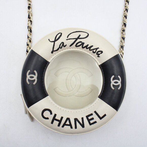 Pre-Owned *RARE, VINTAGE* Chanel La Pausa Lifesaver Crossbody Bag in Black/White - Picture 2 of 15